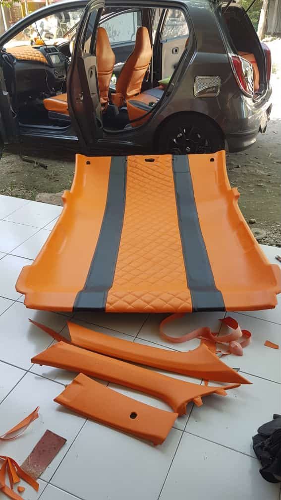 Set karpet dasar dan door trim oranye hitam motif diamond siap pasang