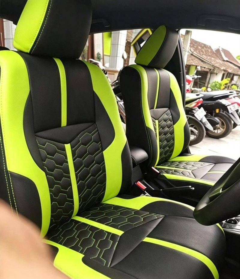 Jok hitam kombinasi hijau stabilo motif heksagon