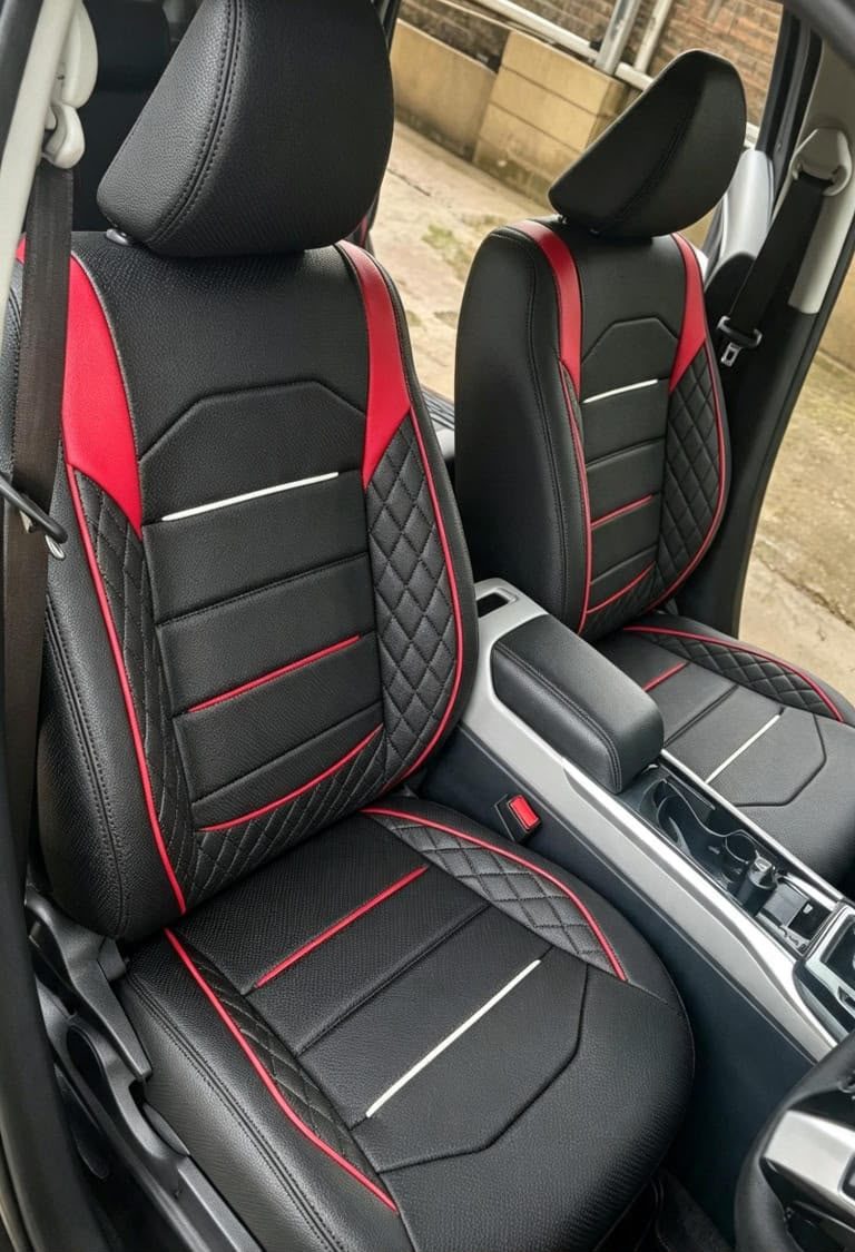 Jok hitam dengan aksen merah model sporty